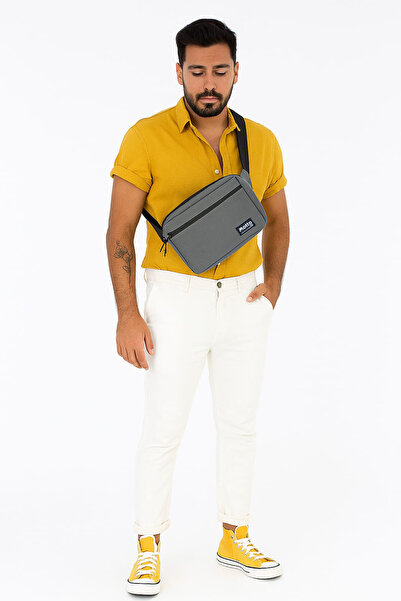 MottoBag Klasik Gri Unisex Waterproof Fermuarlı 2 Ana Bölmeli Bel Çantası & O...