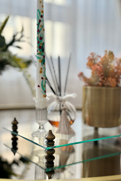 Shura Homeware Brass Foot Glass Presentation Tray 20X30 cm