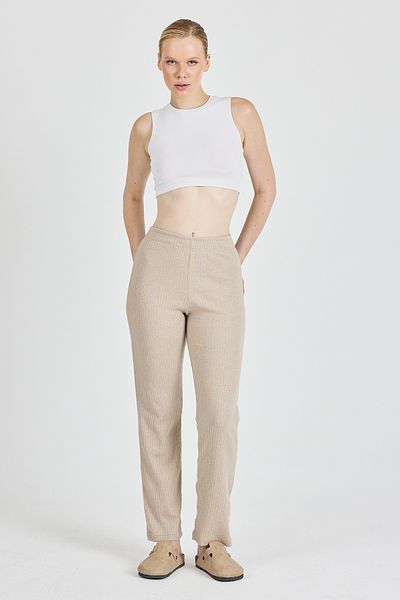COMEOR Women's Mink High Waist Ribbed Wide Leg Casual Thin Sweatpants Pajamas