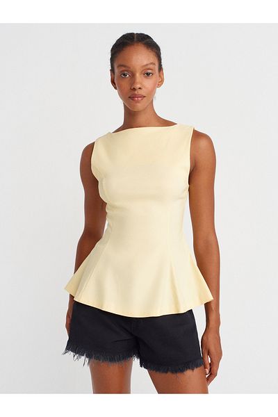 Dilvin 50281 Peplum Top-Light Κίτρινο