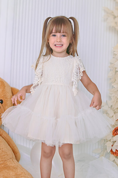 Baby Animals Kız Bebek Elbise Kız Çocuk Elbise Doğum Günü Parti Düğün Elbise Dantelli Kısa Kol Astarlı Elbise