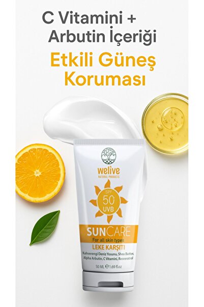 Welive Sun Care Leke Karşıtı Güneş Kremi SPF 50 50 ml | Alpha Arbutin & C Vitamini | Renkli Formül
