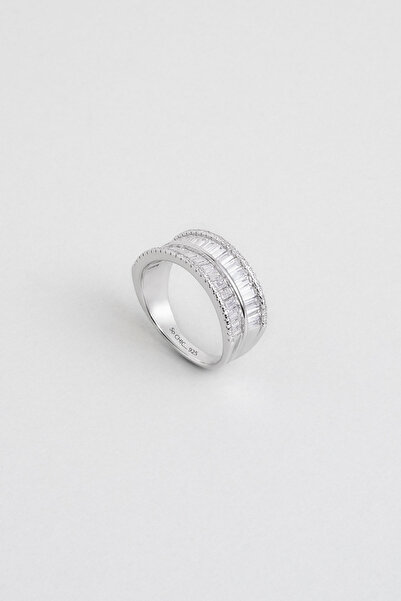 So CHIC... Baget Kesim 18 Ayar Beyaz Altın Kaplama Gümüş Yüzük