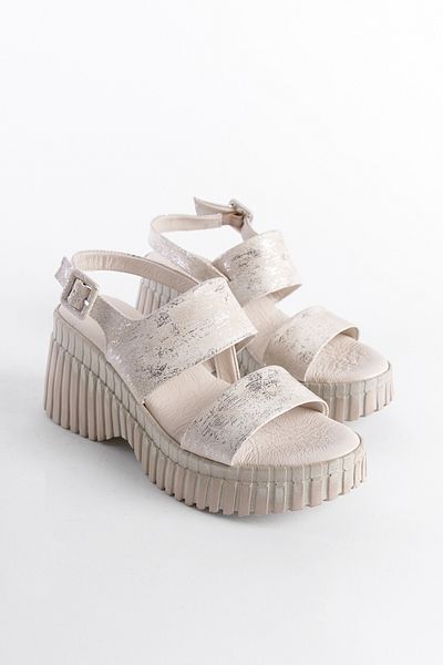 Capone Outfitters Genuine Leather Denim Double Strapped Wedge Heel Women's Sandals