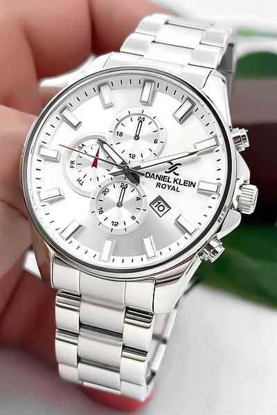 Daniel Klein Men's Wristwatch Calendar Steel Cord Steel Case 3 Atm Waterproof Silver-White Zmdk1143