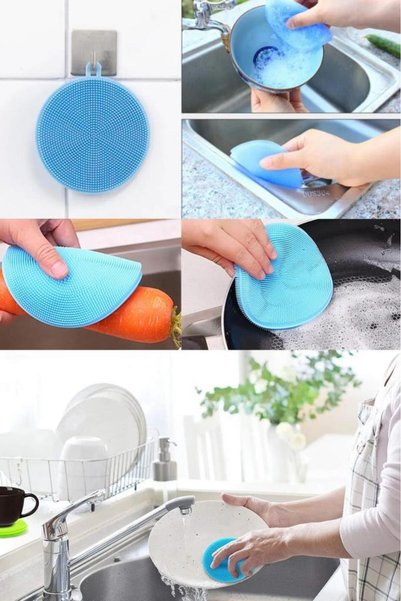 Pisicik 2Pcs Practical Silicone Non-Exhausting Dishwashing Brush Dish Brush Pan Holder Vegetable Cleaning