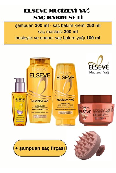 ELSEVE Mucizevi Yağ Şampuan + Saç Kremi + Onarıcı Saç Bakım Yağı + Saç Maskesi + Şampuan Fırçası