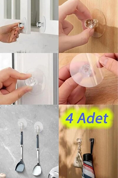 Pisicik 4 Adet Kristal Topuzlu Yapışkanlı Dolap Çekmece Kapak Tutma Kulpu Tak...