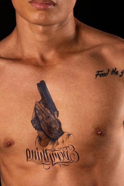 incebeltayt Silah Dövmesi, 30 Gün Kalıcı, Geçici Dövme Tattoo Su Geçirmez, 12x18 cm, Unisex,