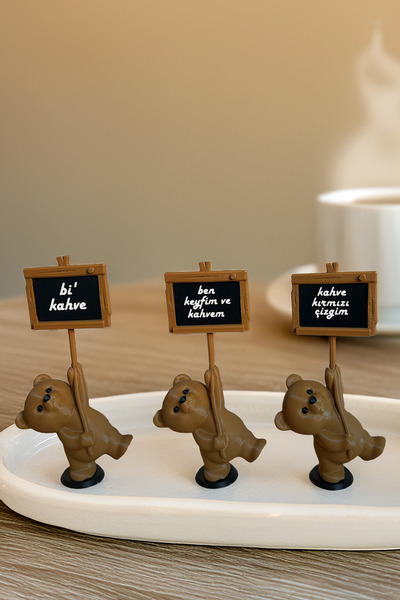 Obaco Mottolu Sevimli Ayıcık 3lü Set, Kahve Köşesi Kahve Sunum Yanı 14cm Bioplastik