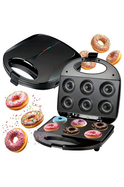 Bogadini Mini Donut Maker – 6 Molds, 750W, Non-Stick Stainless Steel,