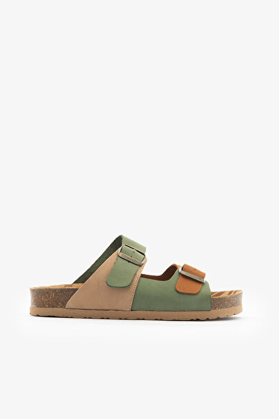 SAYL Γυναικείες παντόφλες από γνήσιο δέρμα - Χακί Ταν