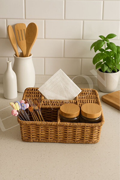 NEWNOW Örme Peçetelik, 2 Bölmeli Kağıt Peçetelik 24 X 16 X 9 Cm