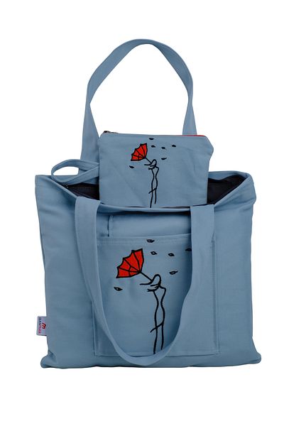Wings Of Simurg Detaliu de broderie colorată mentă - Geantă tote din pânză cu fermoar și portofel Butikmutik