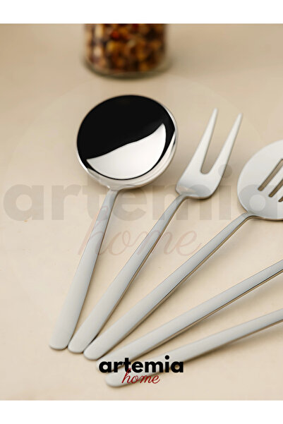DMR LİFE Osiris Silver Model (8 Pieces) 5-Piece Sauce 3-Piece Tongs Set (Product 4 mm Thickness) Steel 18/10