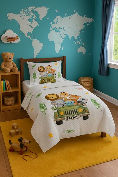 Bebişim Halı Safari Patterned Single Pique Background Curtain