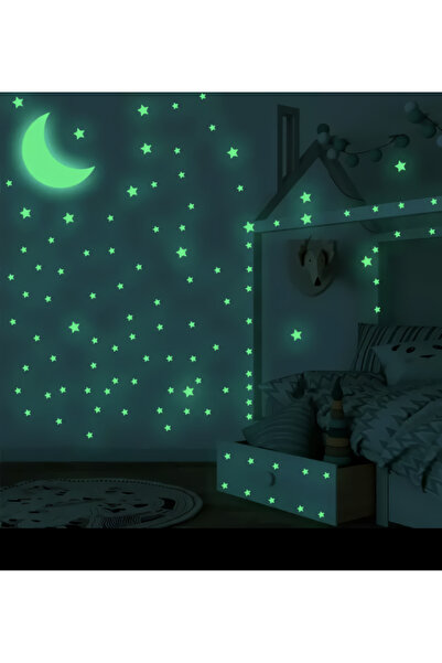 mertyavm Fosforlu Duvar Sticker 50 Adet Büyük Boy(4cm) Yıldız ve Ay Çocuk Odası Hediyelik