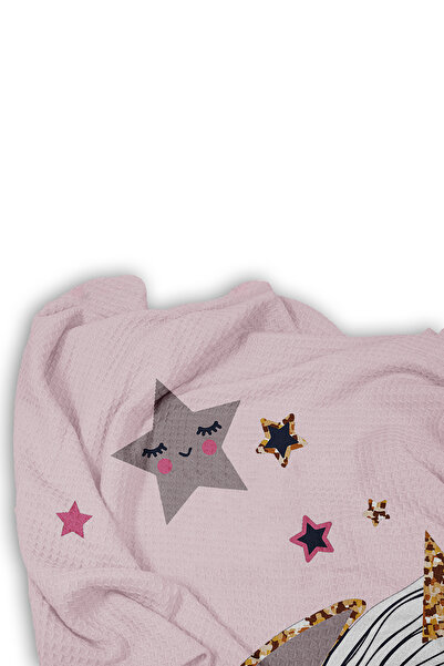 Bebişim Halı Cute Girl Sitting on the Moon Patterned Single Pique (with Pillow Case)