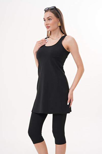 vawensea Kadın Likralı Taytlı Elbise Mayo Siyah