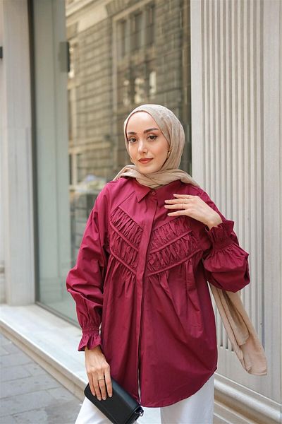 LOCCO Women's Front Piece Roba Gathered Tunic Claret Red