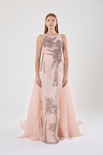 ROJBEY KADIN  ABİYE İŞLEME DETAYLI DÜZ KESİM ÜST ETEK DETAYLI ŞIK ELBİSE