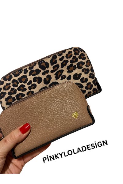 Pinkylola Make Up Model LEOPAR & NUDE Hakiki Deri Makyaj Çantası Seti 2li -SE...