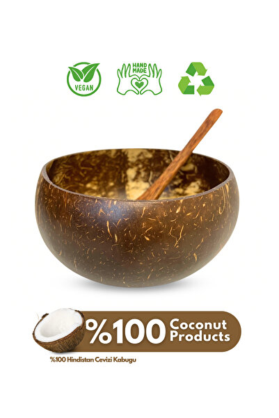 Coconut Products Jumbo Boy Hindistan Cevizi Kase, Kaşık Ve Kase Altlığı - Bow...