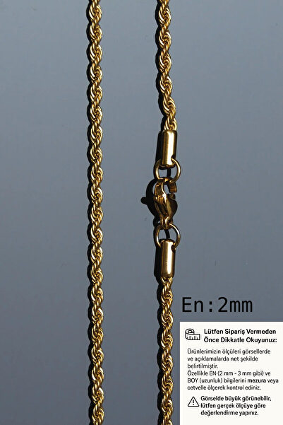 Rua Jewelry Burgu Halat Model Zincir Paslanmaz Çelik Kolye Altın Renk - 2mm 2 Yıl Garanti