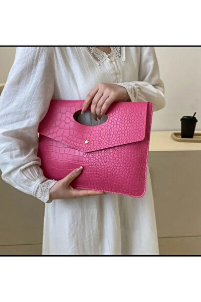 Phellos Kadın Timsah Derisi Deseninde Fuşya Pembe El Çantası, Portföy Çanta