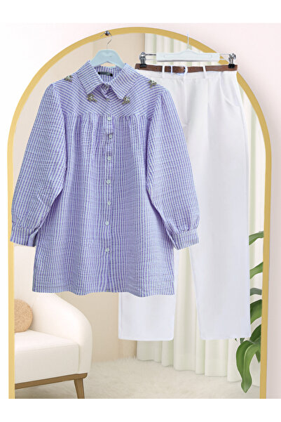 Modamorfo Сорочка з каменями та намистинами, з смужками - Ліла