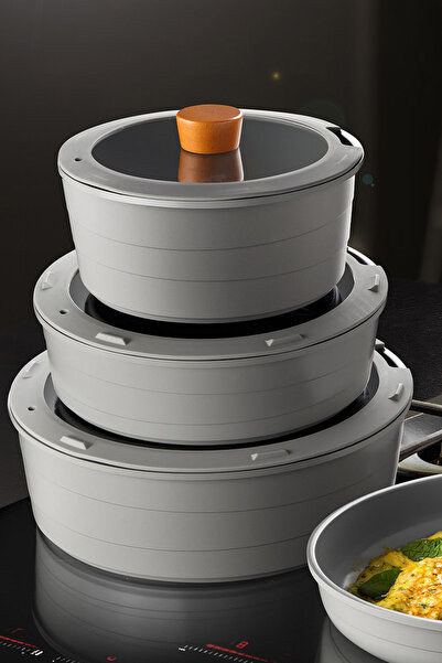 NEOFLAM Midas Gray 11-Piece Detachable Handle Nesting Induction Pot Pan Set