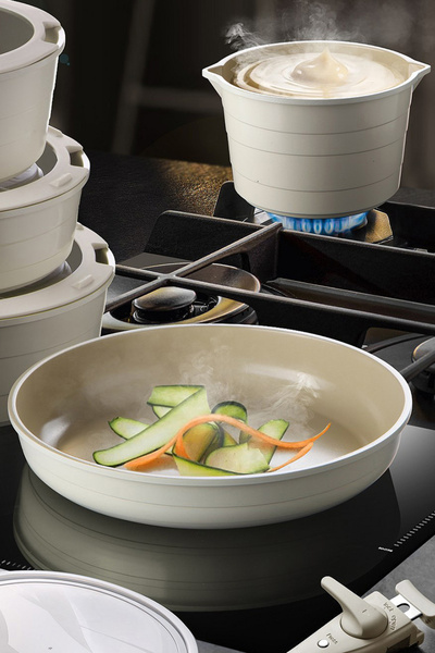 NEOFLAM Midas Beige 11 Piece Nested Pot and Pan Set with Detachable Handles D-Neomds11I