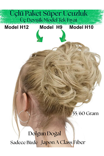 YARAT Lüks topuz tokası Üçlü Model Paketi Küllü Sarı Saç Süper Kalıte Dolgun Peruk Lastıkli