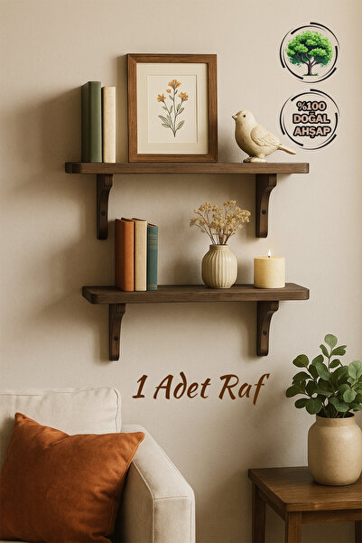 Mismuka Doğal Masif Ahşap Duvar Rafı | 1 Adet Dekoratif Raf | Doğal Tik Yağlı...