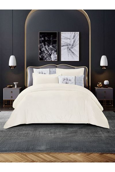 Donetella Duvet Cover Set 6-Pcs King Size Striped Bed Set 220 X 240 Cms Microfiber (Without Filler)