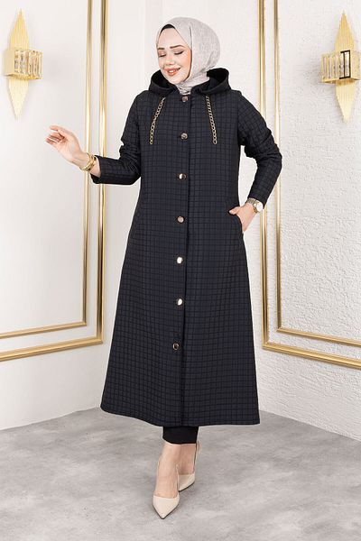 Tesettür Dünyası Hooded Chain Detailed Quilted Cap Tsd250162 Black