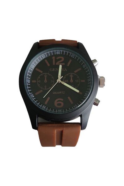 OEM Casual Men's Watch, Brown Silicone Strap, Analog Display, Quartz Mechanism