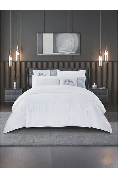 Donetella Duvet Cover Set 6-Pcs King Size Striped Bed Set 220 X 240 Cms Microfiber (Without Filler)