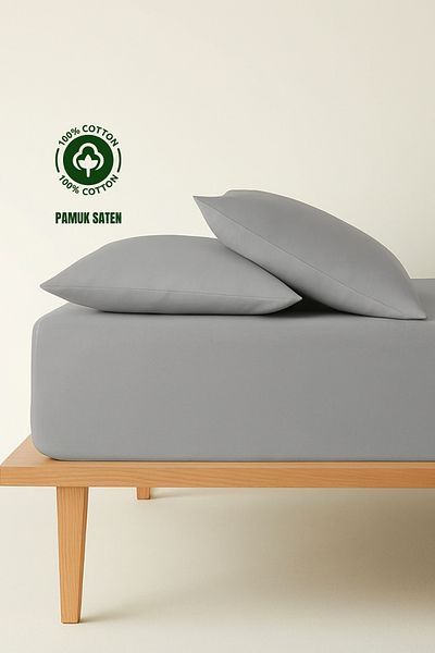 sutra Double 100% Cotton Satin Sheet Set - Solid Color, Elastic