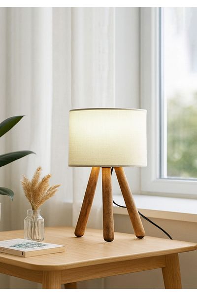HOMİNG Cream Colored Design Wooden Cylinder Head Lampshade - Ayd-2939