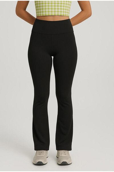 AXXEL Leggings de yoga sport cu picioare spaniole negre pentru femei-P2235