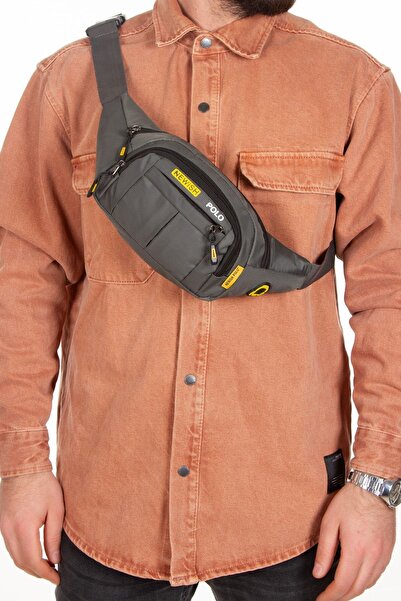 Newish Men's Gray Shoulder and Waist Bag with Cross Strap