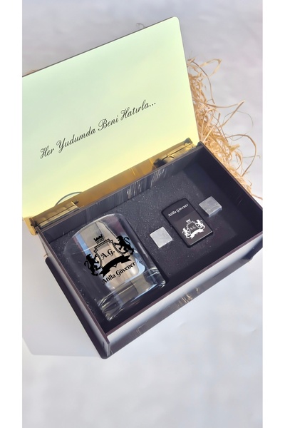 hediyekralı Kişiye Özel Viski Bardağı Seti | İsme Özel Viski Bardağı + Çakmak...