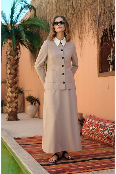 Fatma Atasoy Linen Stone Flared Skirt