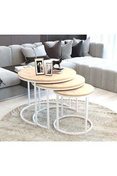 Türkiye 3 Pieces Modern Stackable Round Nesting Table Set Luxury Minimalist Stacking Coffee Tables With 12mm