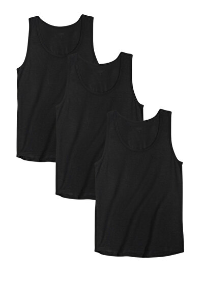 starsolmaz Men's Black 3-Piece Straps 100% Cotton Undershirt