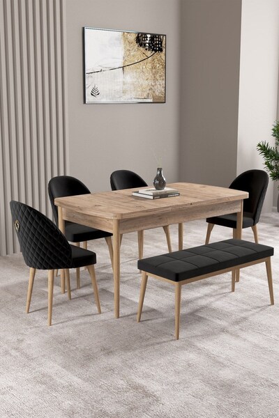 asaella mobilya Milas Atlantik Çam 80x132 Mdf Açılabilir Mutfak Masası Takımı...