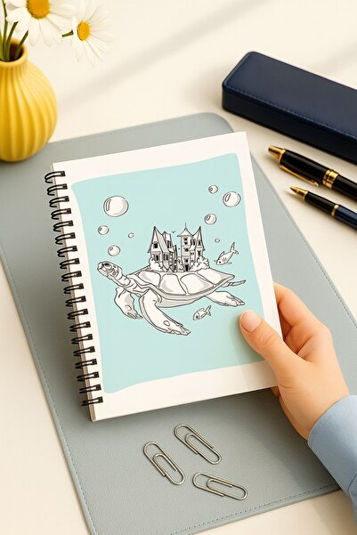 Eldesen Tasarım Set of 2 Dotted Notebooks, A5 Size 50 Sheets 100 Pages Set of 2, Turtle