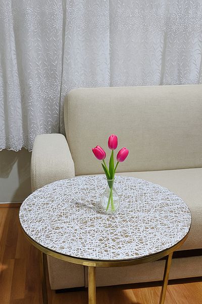 Rona Home Luxury Round Coffee Table Table Cover – Wipeable, Waterproof, Lace Pattern