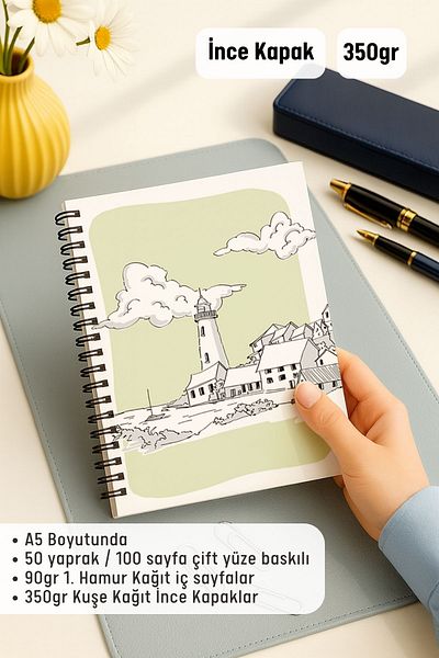 Eldesen Tasarım Set of 2 Dotted Notebooks, A5 Size 50 Sheets 100 Pages Set of 2, Turtle